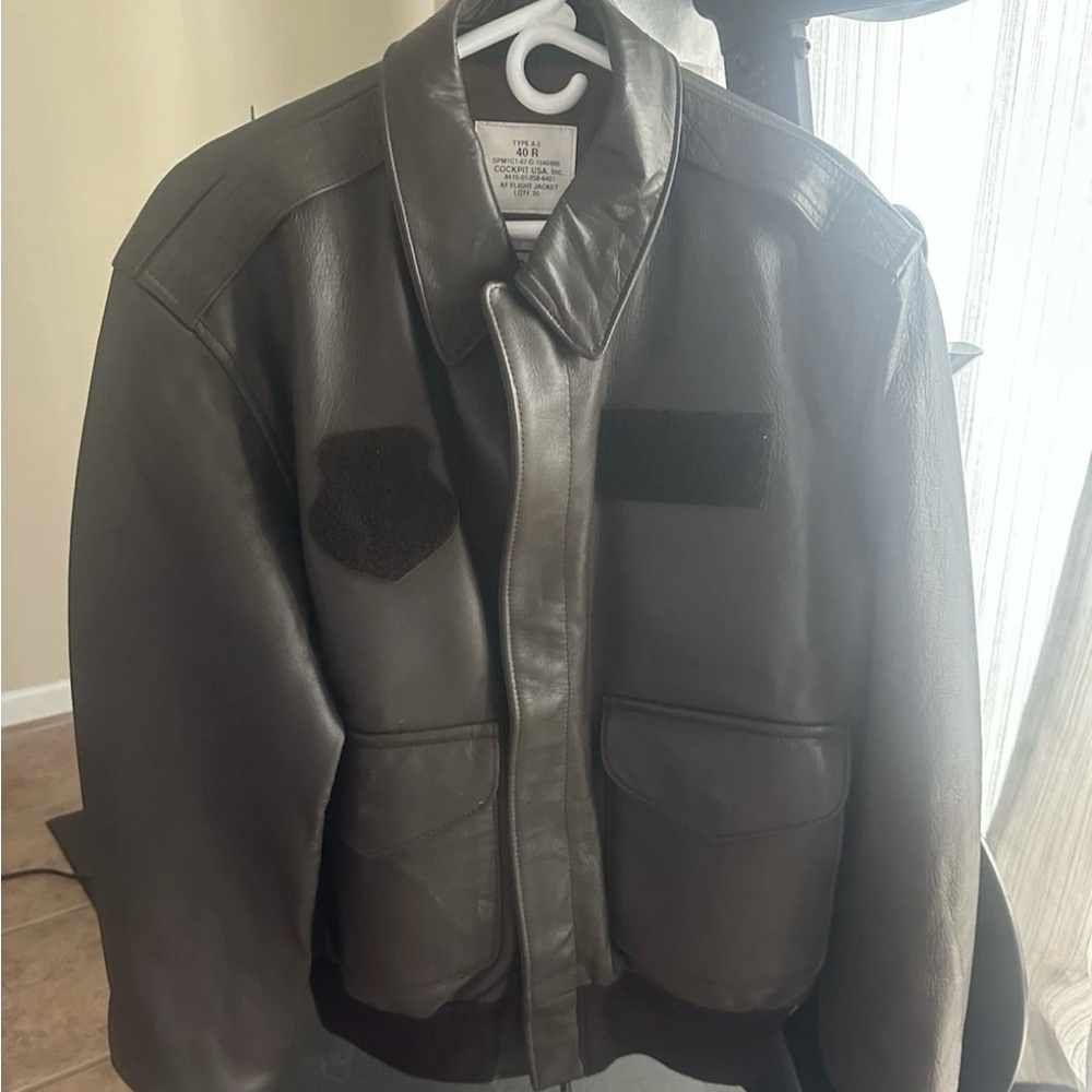 Men's Dark Brown Military Style Leather Jacket